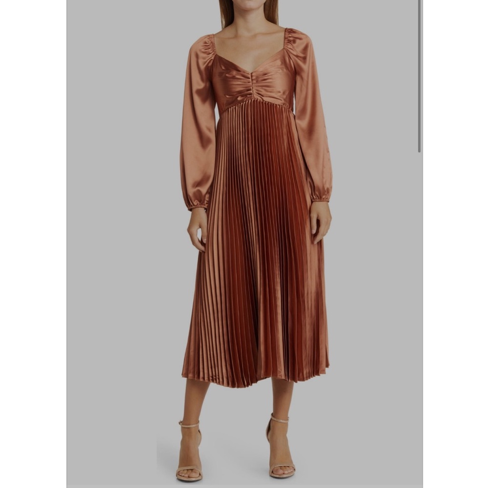 Zoe & Claire Copper Pleated Midi Skirt